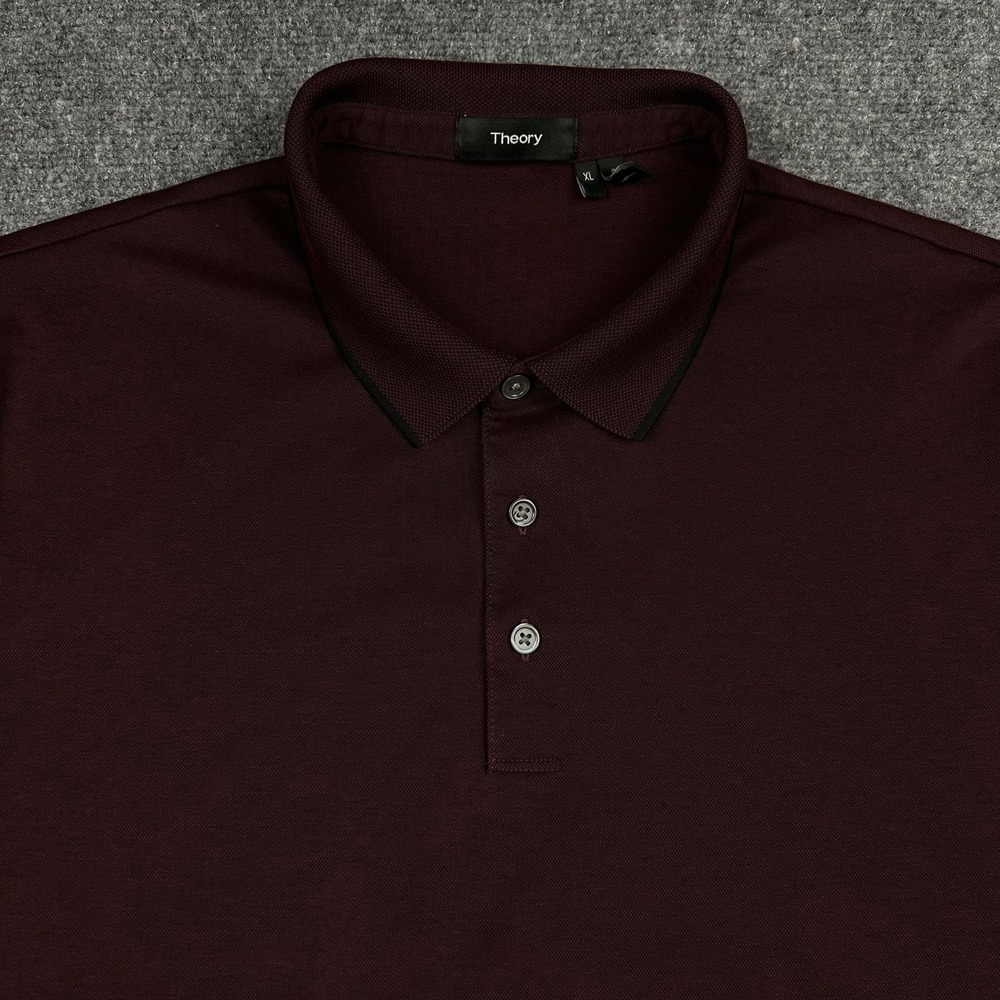 Theory Polo Shirt Mens XL Burgundy Urban Pique Short Sleeve Performance Cotton